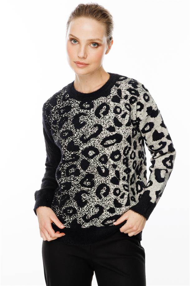 Leopar Desenli Kazak-SİYAH