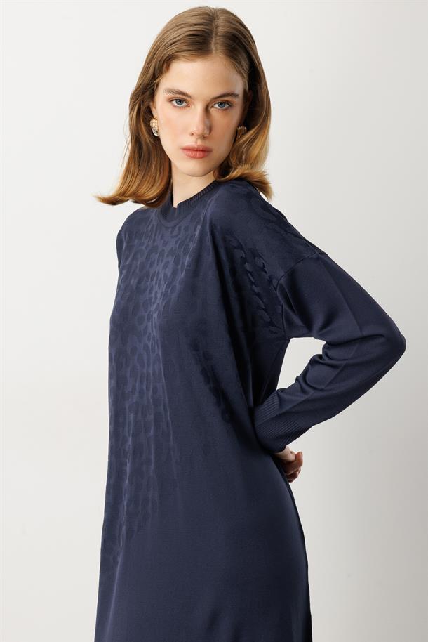 Leopar Desenli Triko Uzun Elbise-LACI