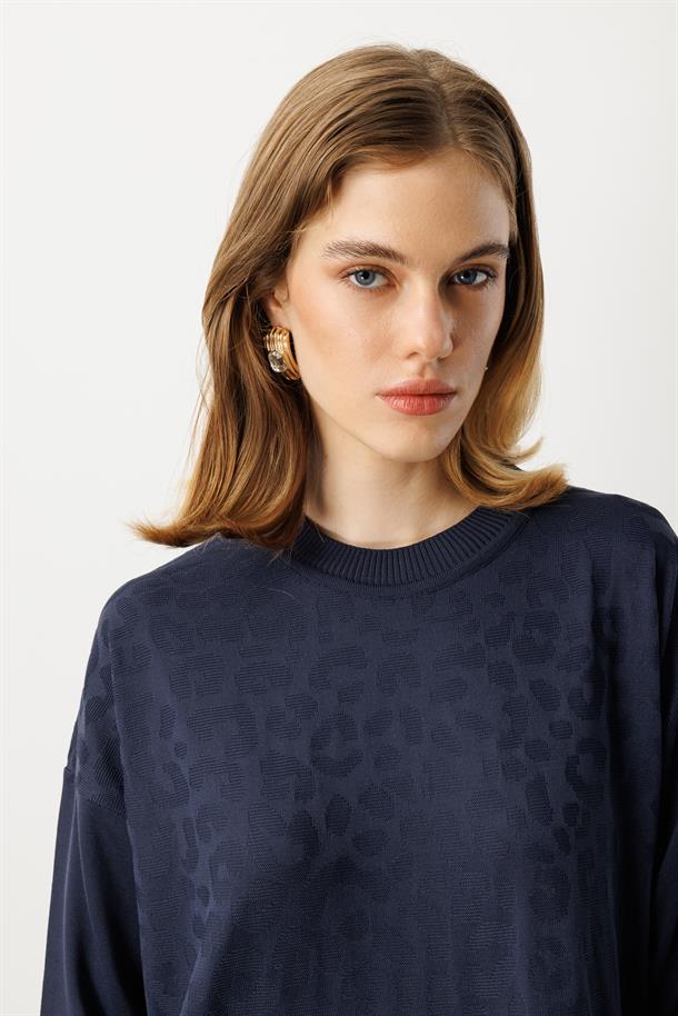 Leopar Desenli Triko Uzun Elbise-LACI