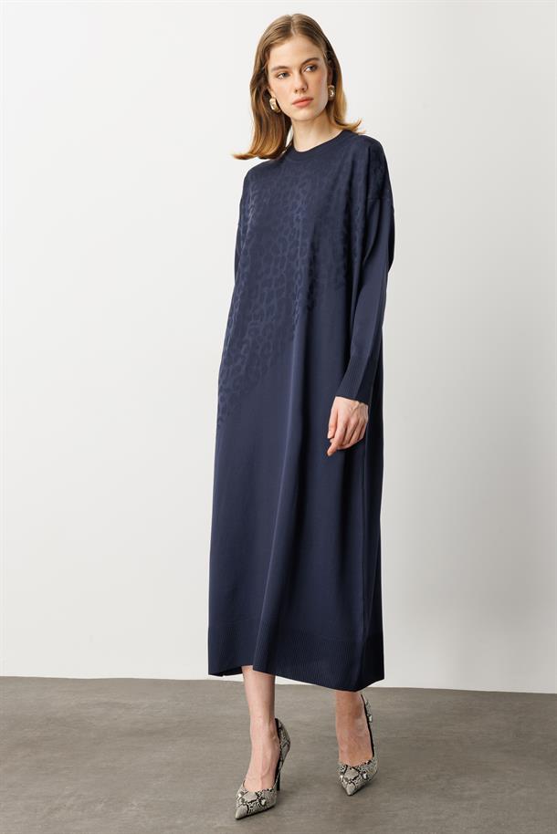 Leopar Desenli Triko Uzun Elbise-LACI