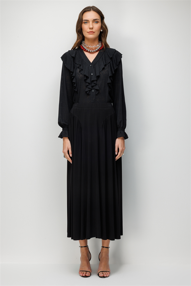 Likralı Krep Etek-SİYAH