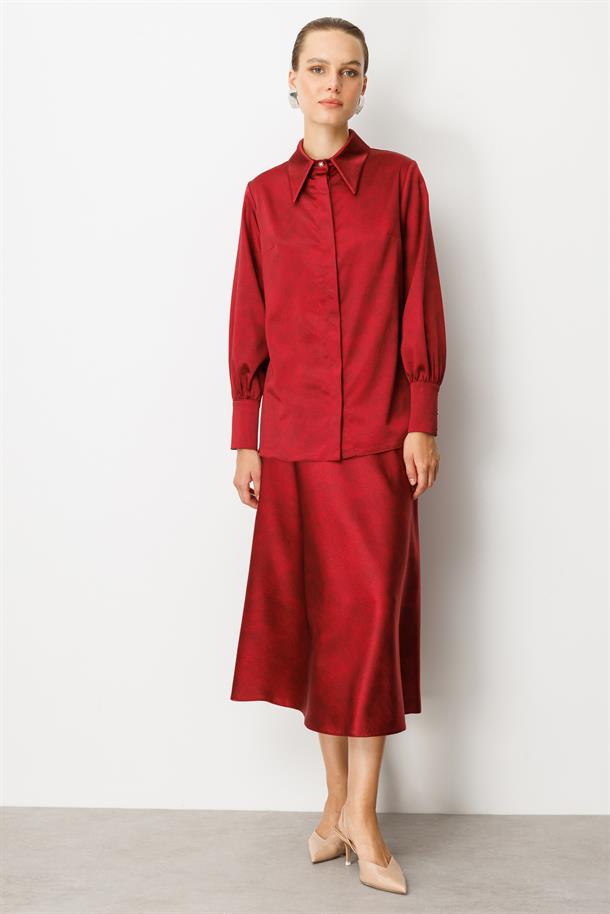 Manşet Detaylı Sivri Yaka Gömlek-BORDO