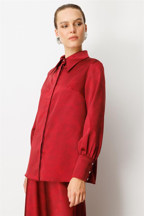 Manşet Detaylı Sivri Yaka Gömlek-BORDO