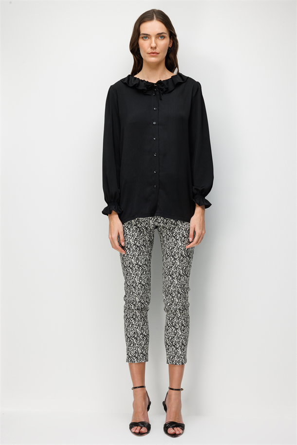 Mat Saten Uzun Gömlek-SİYAH