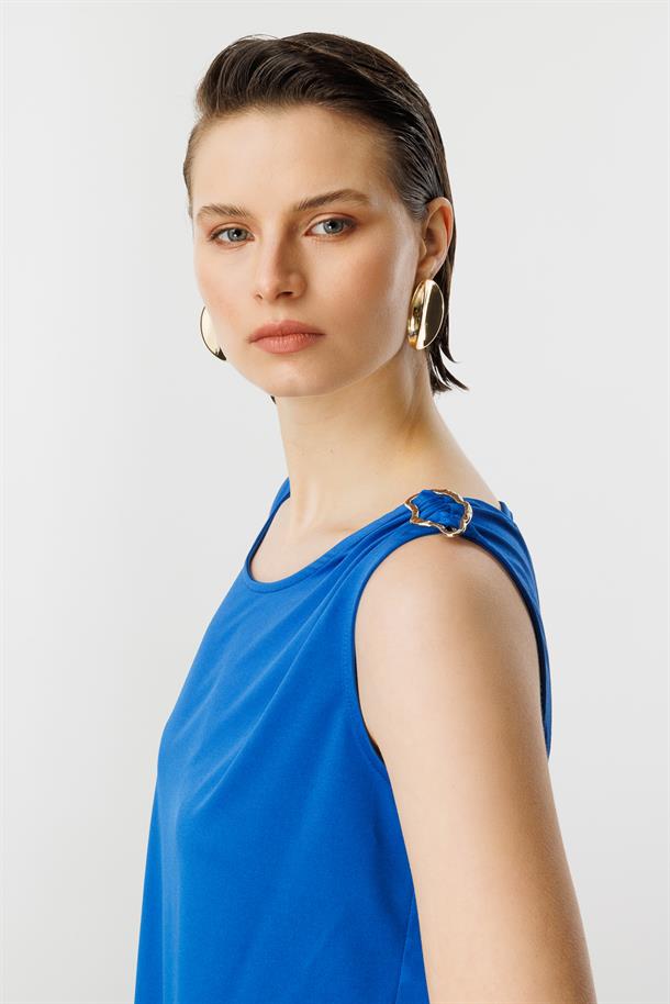 Metal Aksesuarlı Kolsuz Bluz-SAX