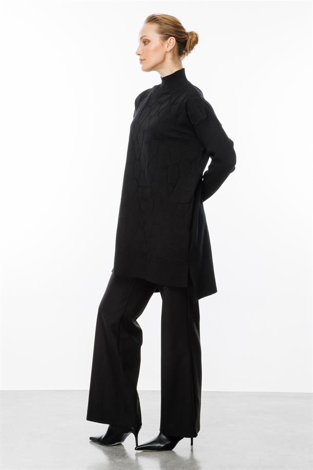 Mozaik Desen Yarım Balıkçı Tunik-SİYAH