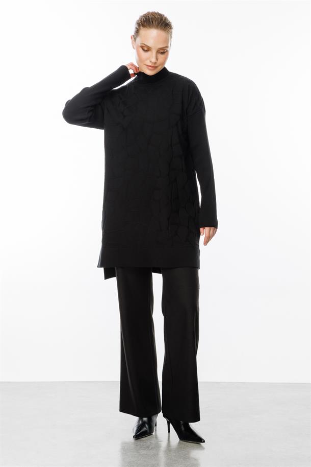 Mozaik Desen Yarım Balıkçı Tunik-SİYAH