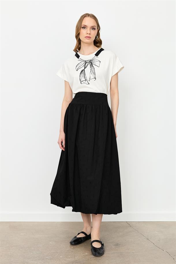 Nakış Detaylı Uzun Balon Etek-SİYAH