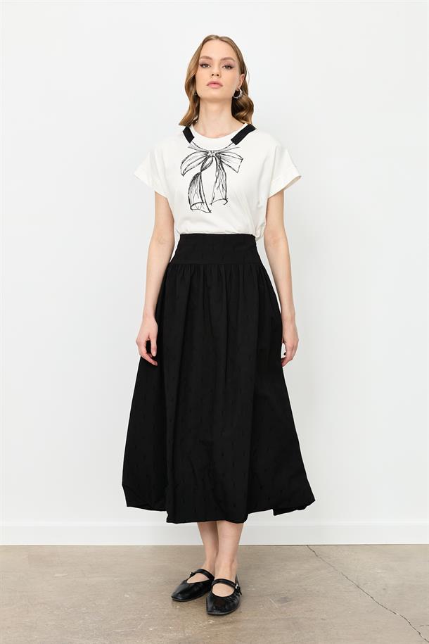 Nakış Detaylı Uzun Balon Etek-SİYAH