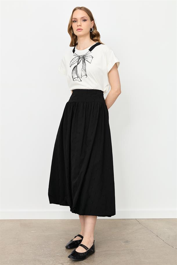 Nakış Detaylı Uzun Balon Etek-SİYAH