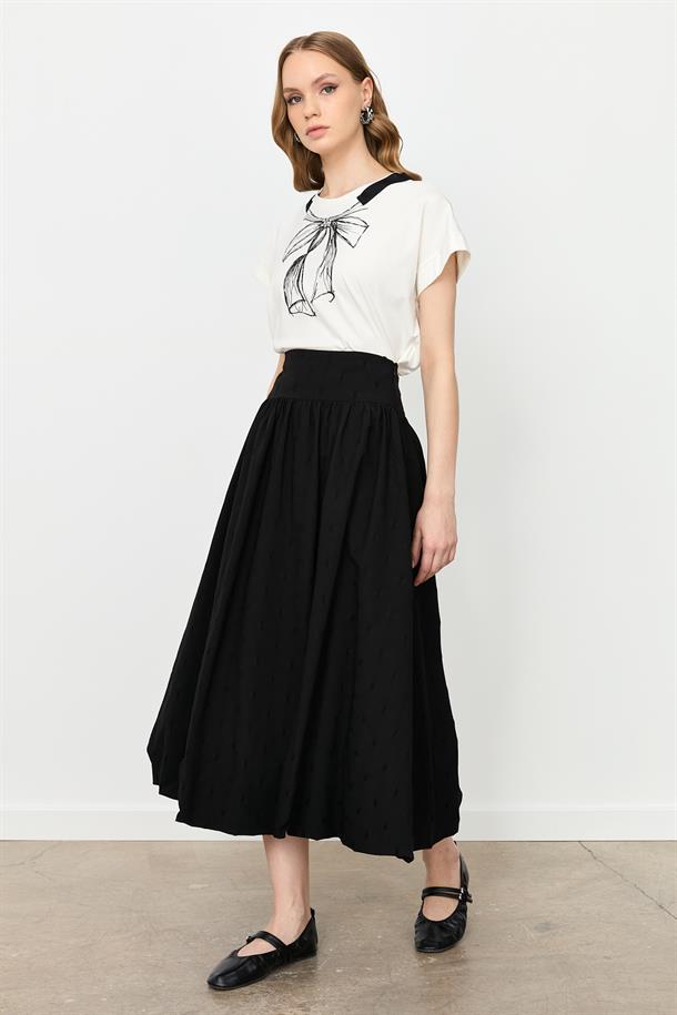 Nakış Detaylı Uzun Balon Etek-SİYAH