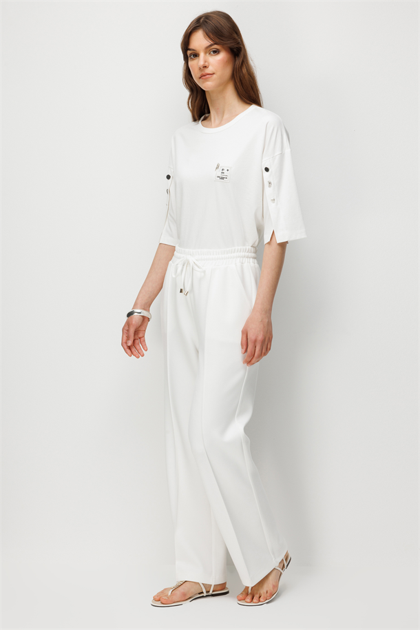 Nervür Detaylı Modal Pantolon-EKRU