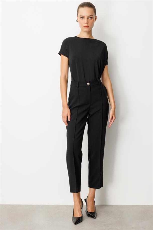 Nervürlü Kumaş Pantolon-SİYAH