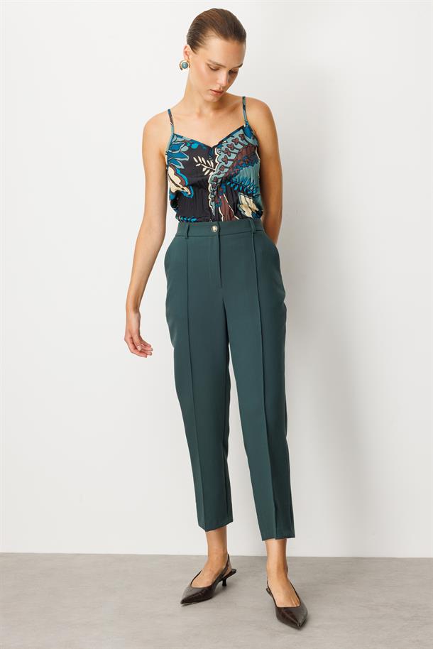 Nervürlü Kumaş Pantolon-YEŞİL