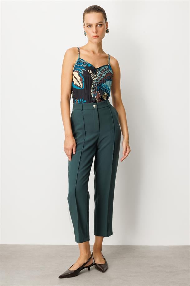 Nervürlü Kumaş Pantolon-YEŞİL