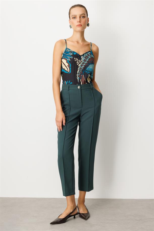 Nervürlü Kumaş Pantolon-YEŞİL