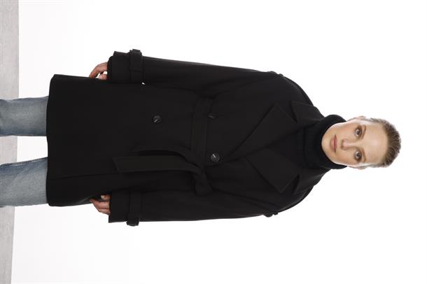 Omuz Detaylı Kaşe Kaban-SİYAH