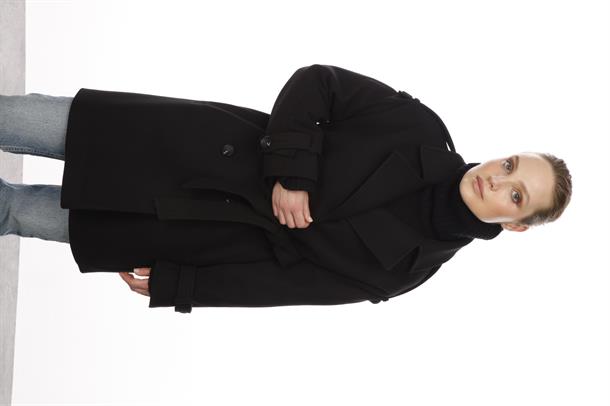 Omuz Detaylı Kaşe Kaban-SİYAH