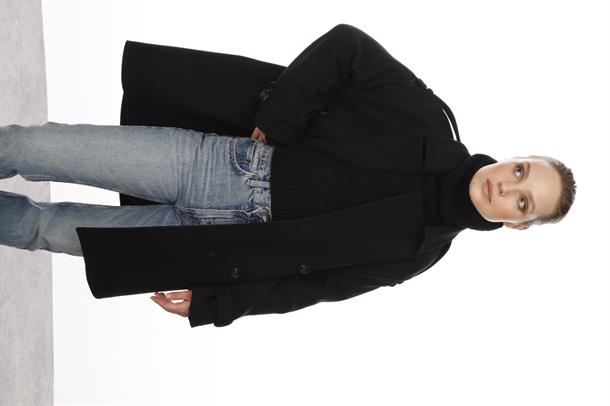 Omuz Detaylı Kaşe Kaban-SİYAH