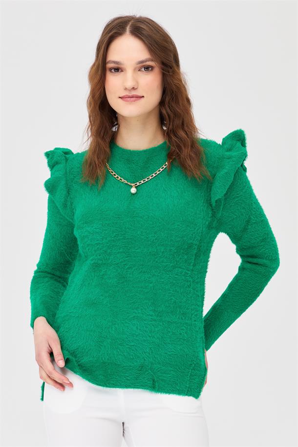 Omuzları Fırfırlı Triko Kazak-BENETTON