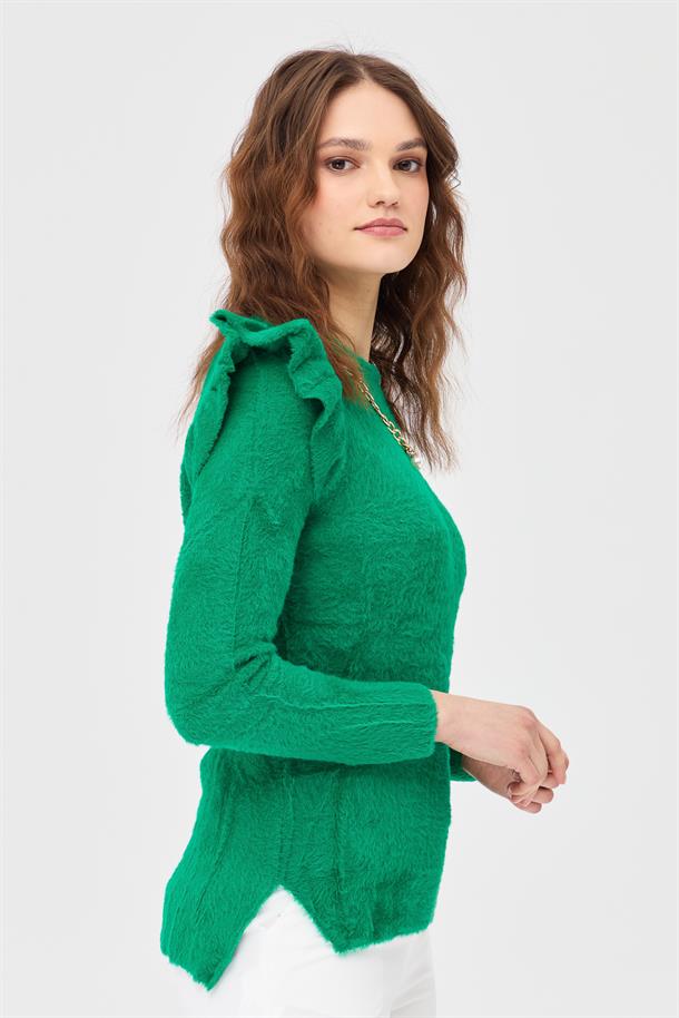 Omuzları Fırfırlı Triko Kazak-BENETTON