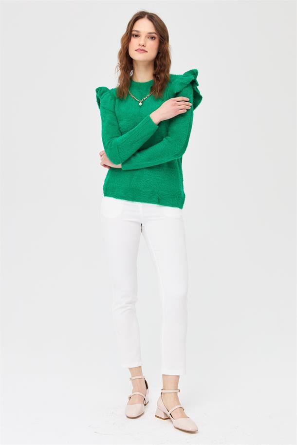 Omuzları Fırfırlı Triko Kazak-BENETTON