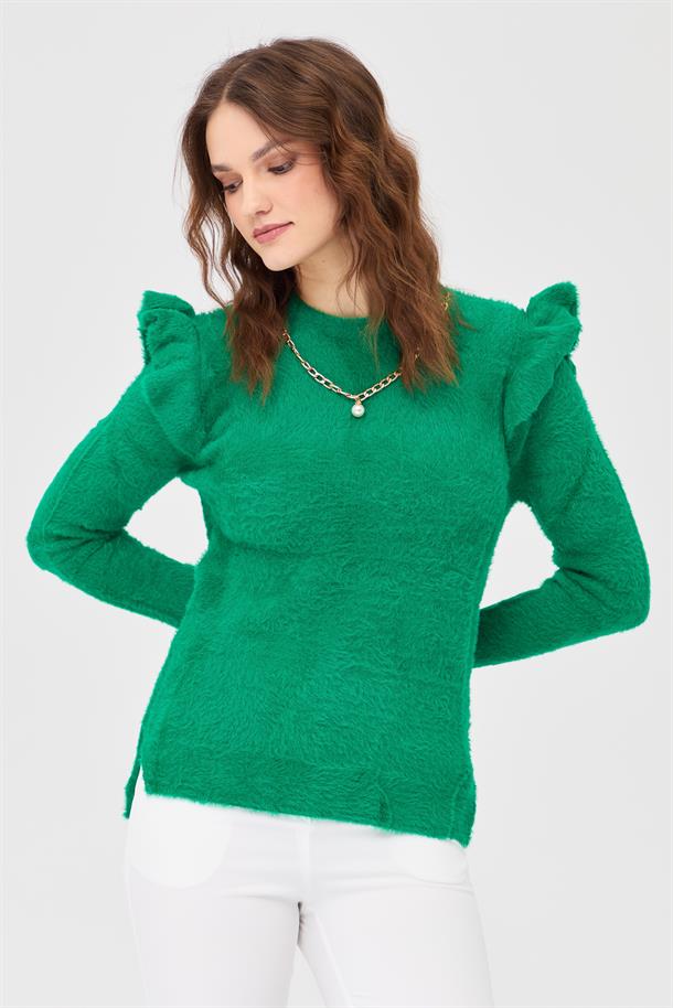 Omuzları Fırfırlı Triko Kazak-BENETTON