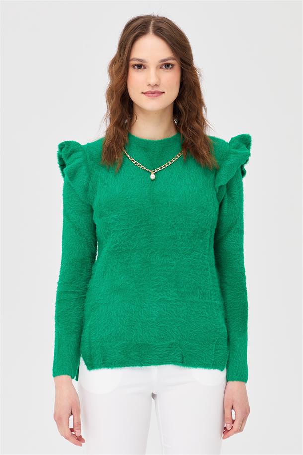 Omuzları Fırfırlı Triko Kazak-BENETTON