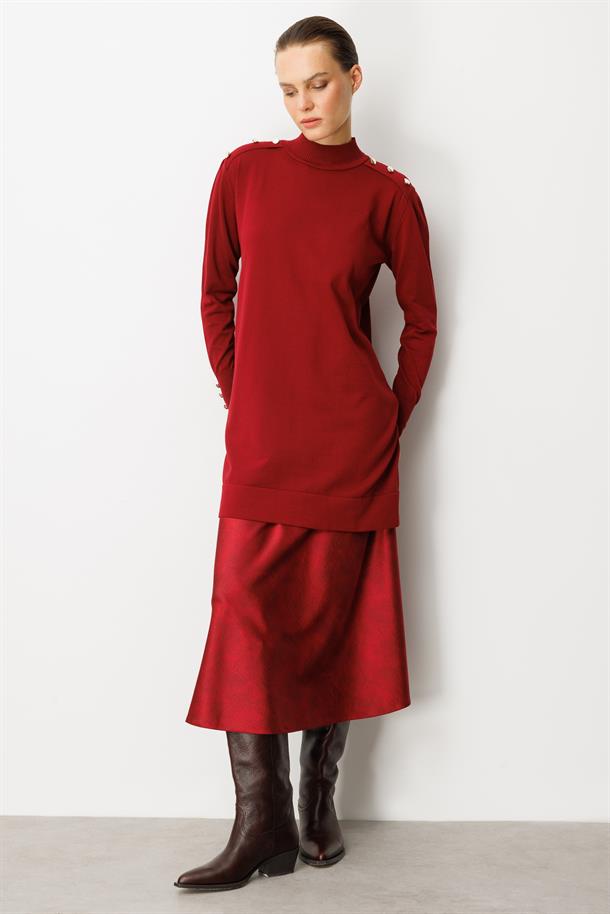 Omzu Düğme Detaylı Triko Tunik-BORDO