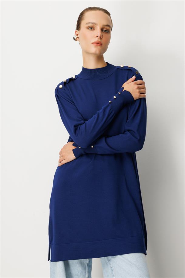 Omzu Düğme Detaylı Triko Tunik-LACI