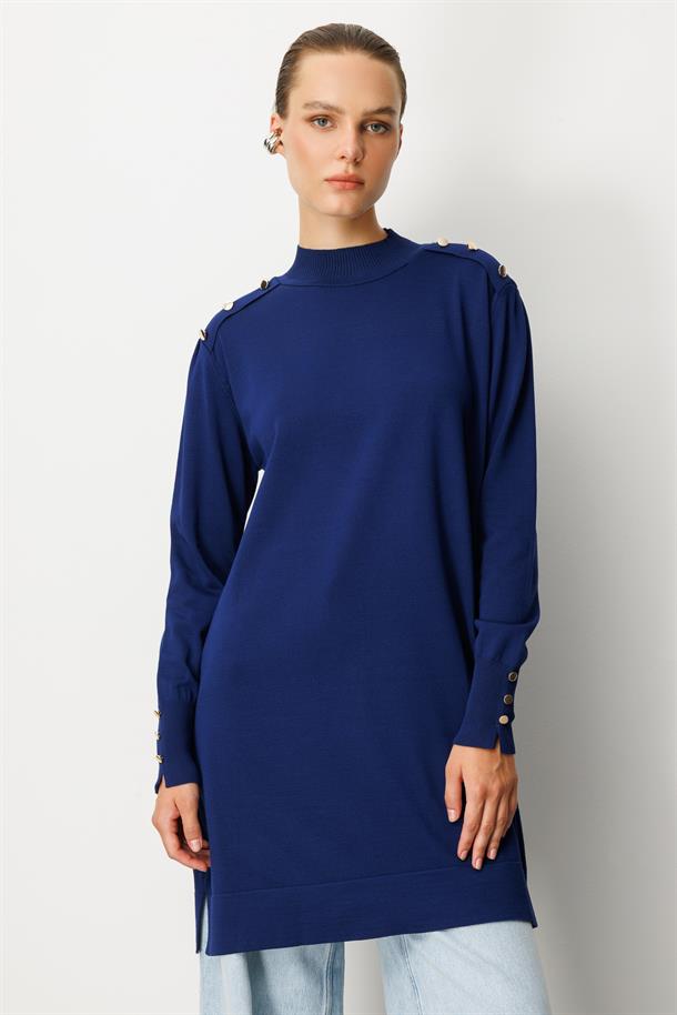 Omzu Düğme Detaylı Triko Tunik-LACI