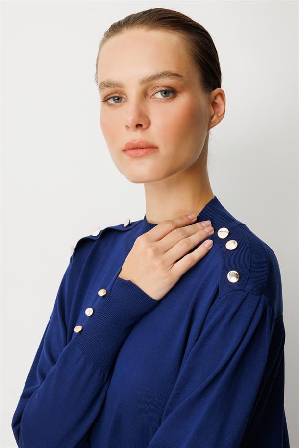 Omzu Düğme Detaylı Triko Tunik-LACI