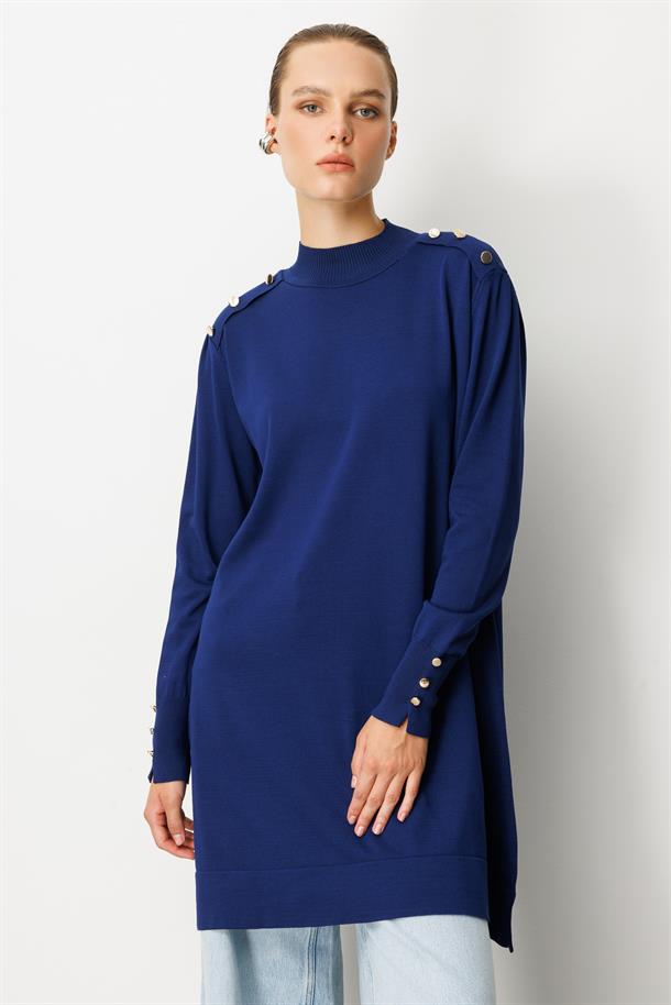 Omzu Düğme Detaylı Triko Tunik-LACI