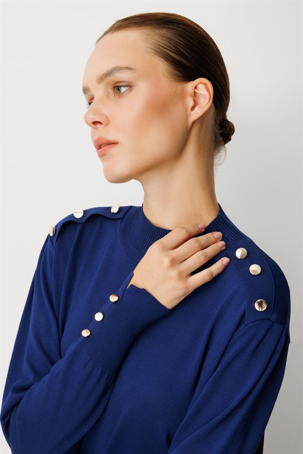 Omzu Düğme Detaylı Triko Tunik-LACI