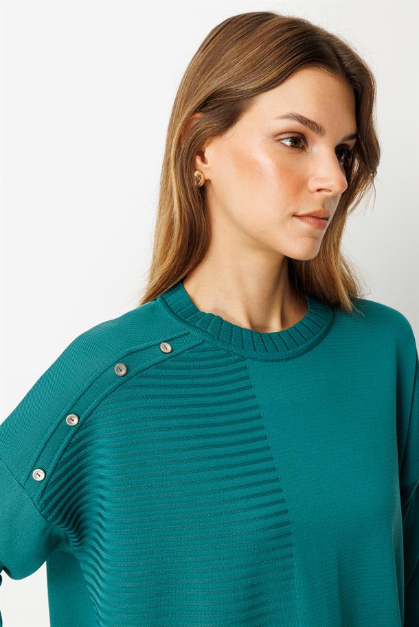 Omzu Düğme Detaylı Triko Tunik-PETROL