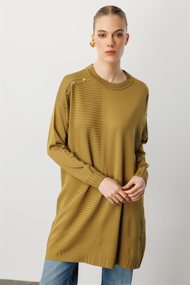 Omzu Düğme Detaylı Triko Tunik-Y.YEŞİLİ