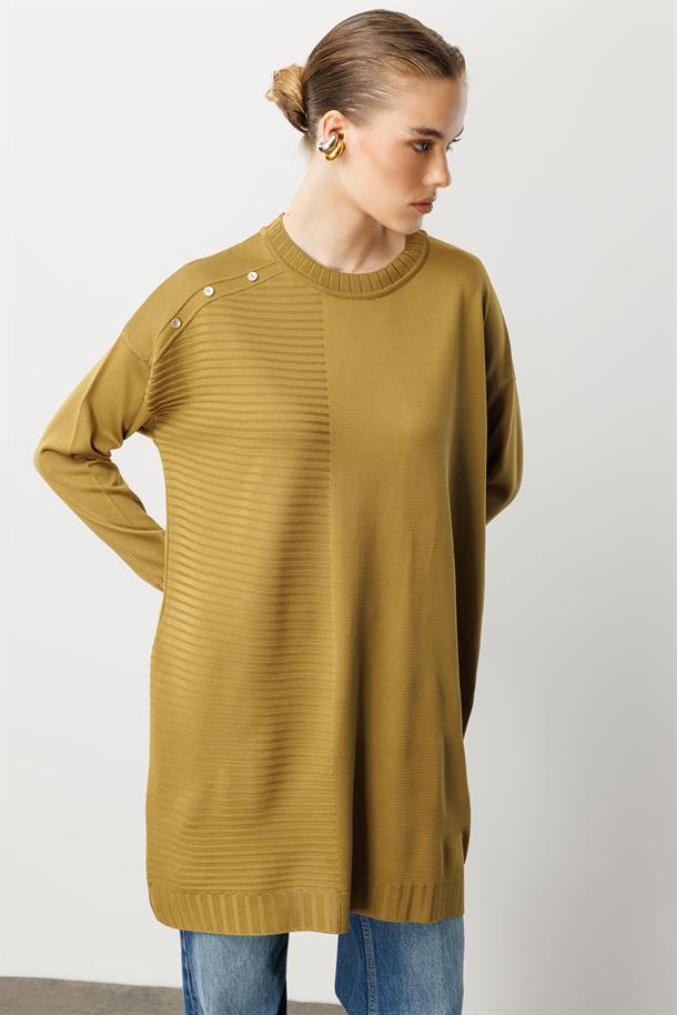 Omzu Düğme Detaylı Triko Tunik-Y.YEŞİLİ
