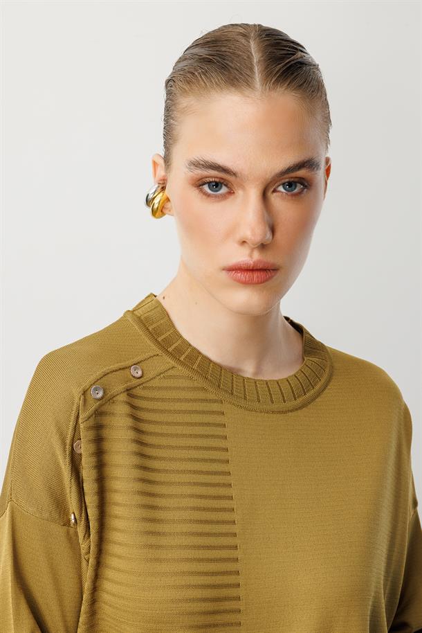 Omzu Düğme Detaylı Triko Tunik-Y.YEŞİLİ