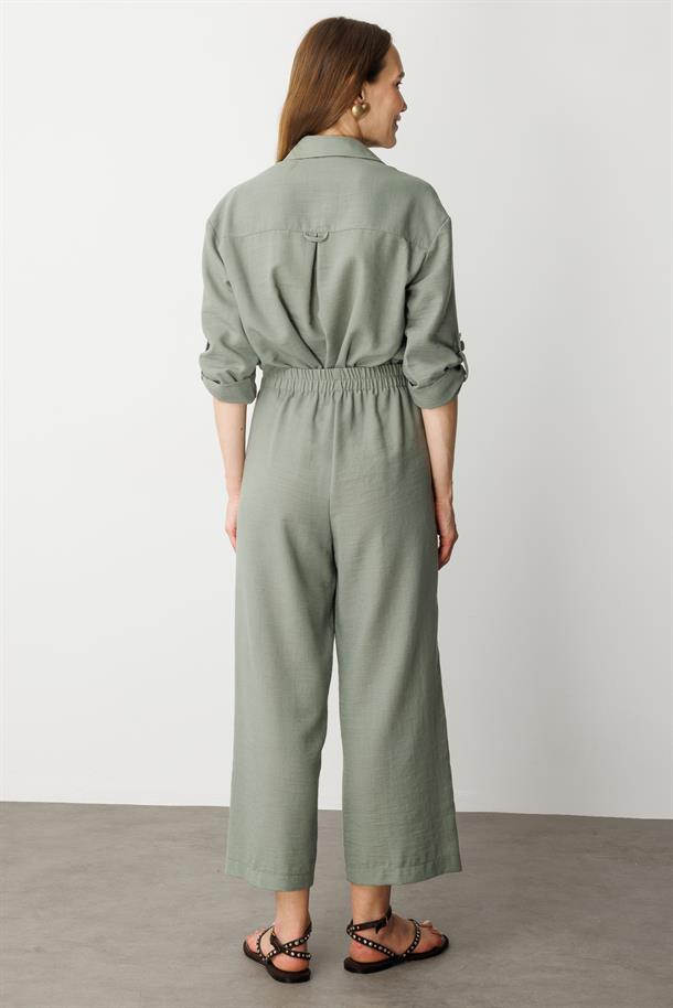 Önden Cep Detaylı Keten Görünüm Pantolon-ÇAĞLA