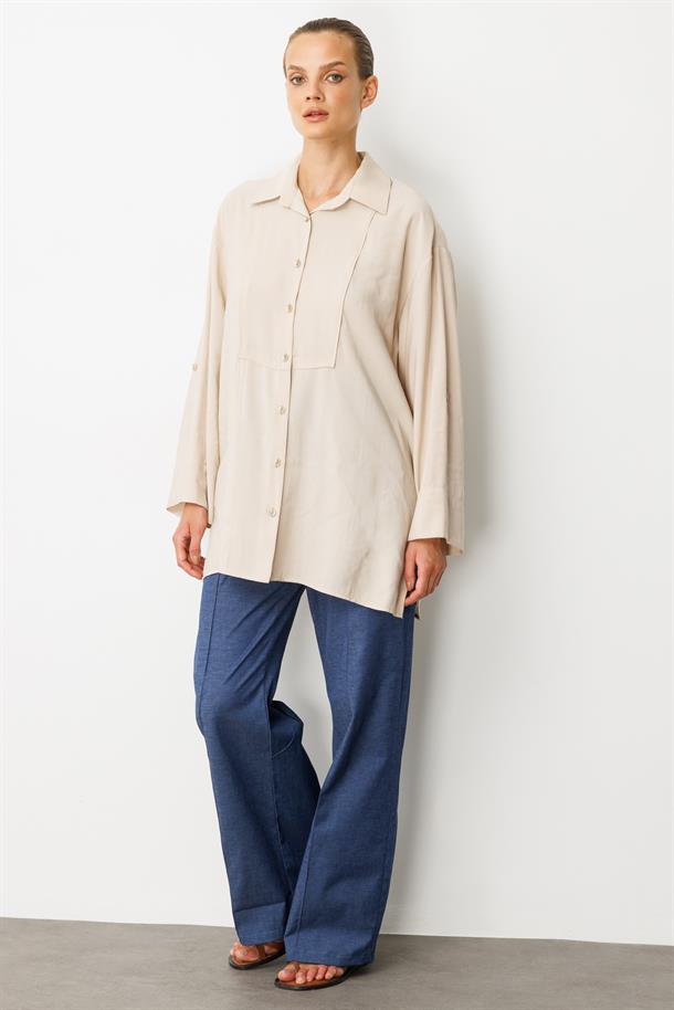 Yırtmaç Detay Modal Gömlek-TAŞ