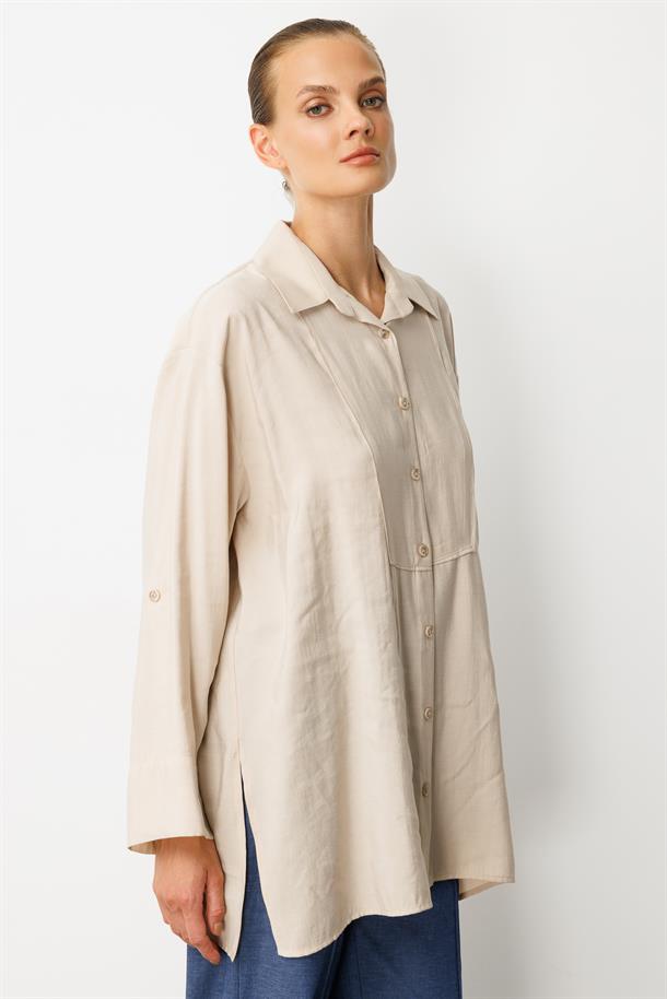 Yırtmaç Detay Modal Gömlek-TAŞ