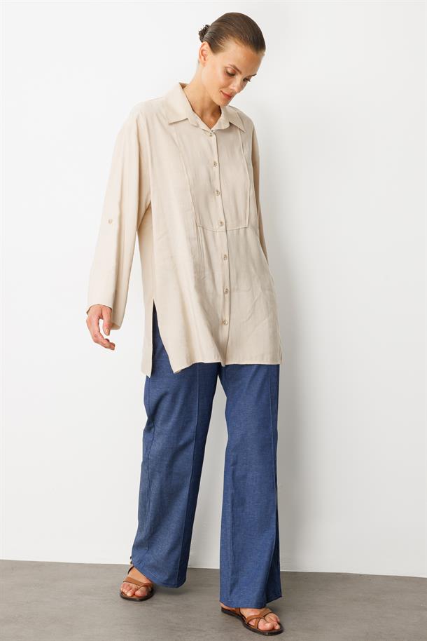 Yırtmaç Detay Modal Gömlek-TAŞ