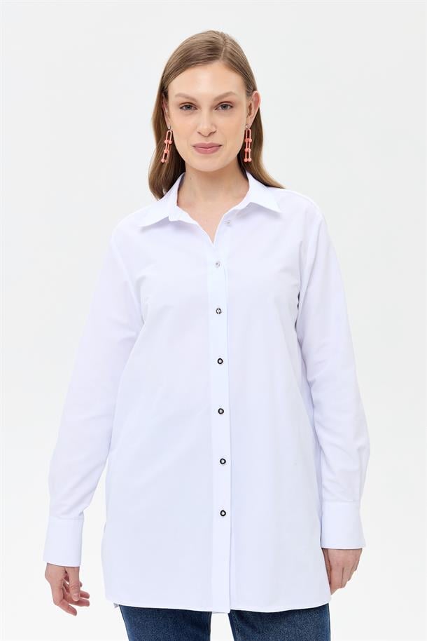 Oversize Koton Gömlek-BEYAZ