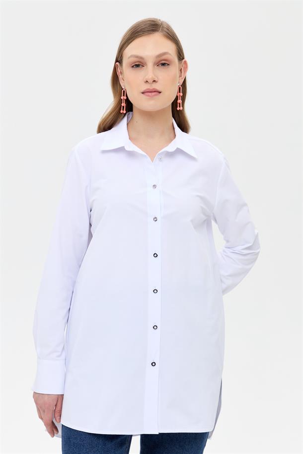 Oversize Koton Gömlek-BEYAZ