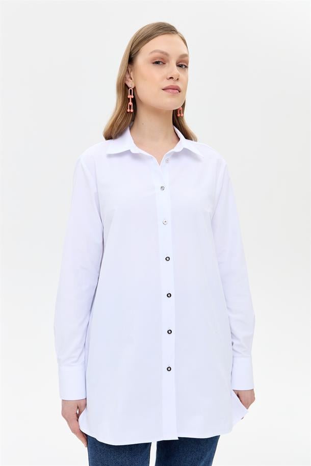 Oversize Koton Gömlek-BEYAZ