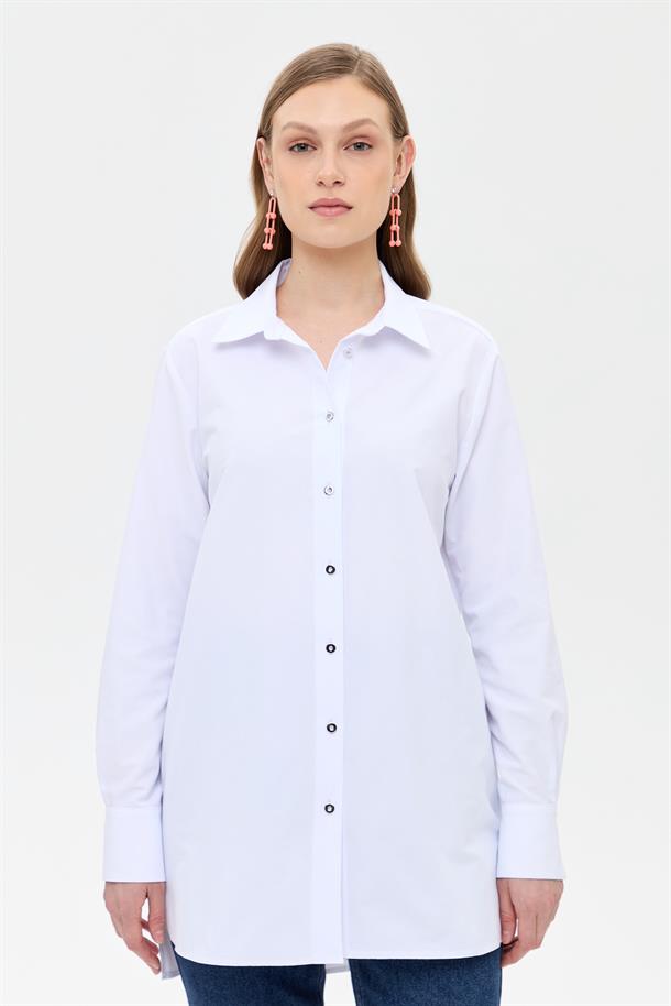 Oversize Koton Gömlek-BEYAZ