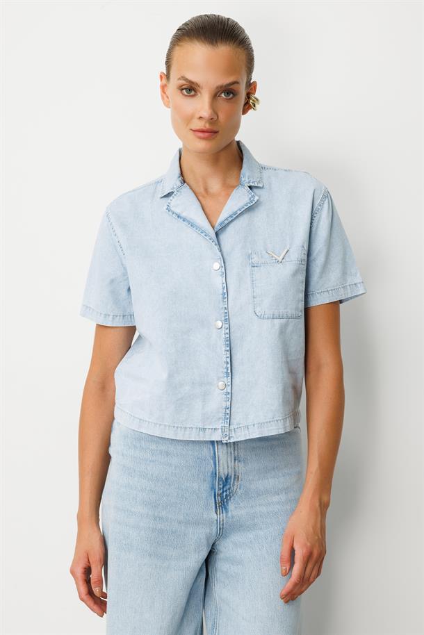 Oversize Pamuklu Kot Gömlek-MAVİ