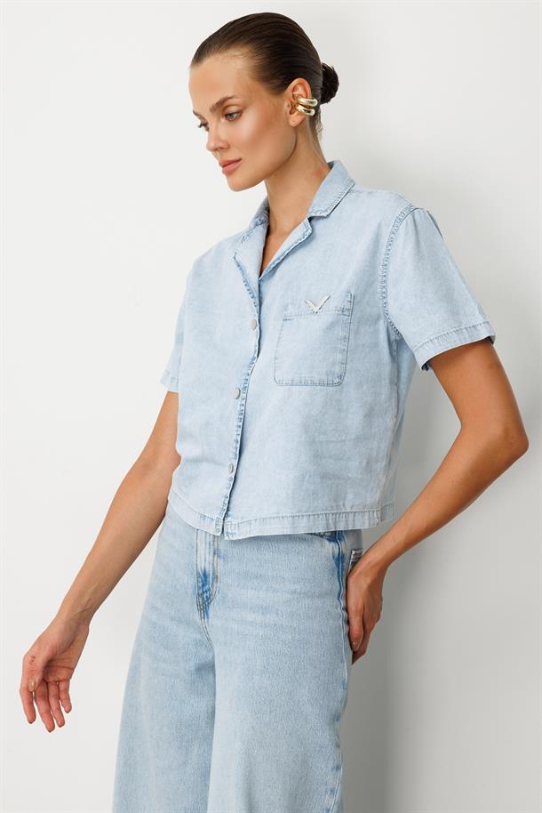 Oversize Pamuklu Kot Gömlek-MAVİ