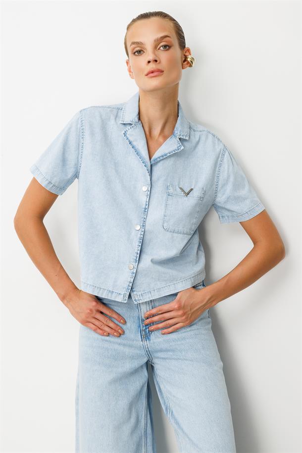 Oversize Pamuklu Kot Gömlek-MAVİ