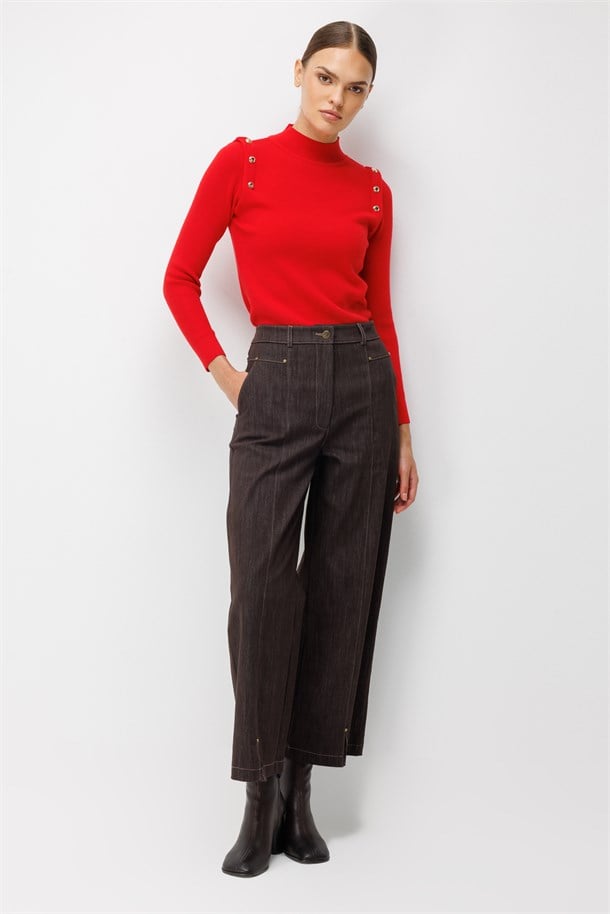 Paça Detaylı Kot Pantolon-K.KAHVE